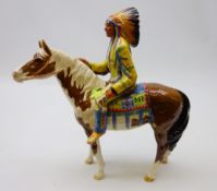 Beswick North American Indian Chief, on Skewbald pony, in full headdress, printed mark, model no.