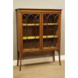 Edwardian mahogany display cabinet, moulded rectangular top above two astragal glazed doors,