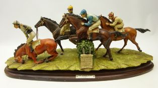 Large Capodimonte limited edition 'The Steeple-Chase' by Mazini 172/500 on oval plinth,