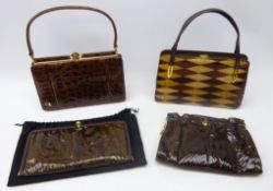 Vintage crocodile skin handbag with matching purse,