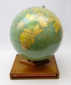 Philips' Challenge Globe, c1957, on mahogany stand fitted with original Philips' Record Atlas,
