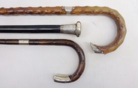 Victorian ebonised walking cane with hallmarked silver pommel,