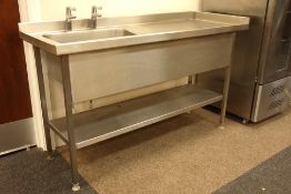 Commercial stainless steel sink with right hand drainer, W160cm, H97cm,