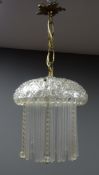 French Art Deco chandelier, cut glass dome shade with tubular glass drops and gilt metal fitting,