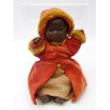 Armand Marseille black bisque head doll brown sleeping eyes, open mouth and pierced ears,