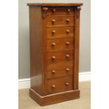 Victorian mahogany Wellington chest fitted seven drawers with turned wooden handles on skirted base,