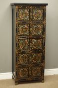 Chinese black lacquered Chinoiserie style tall ten door cabinet, W57cm, H138cm,