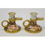 Pair Spode chamber sticks, c1815-1820, decorated in the Imari pallet, pattern no. 967, H6.