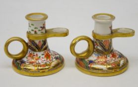 Pair Spode chamber sticks, c1815-1820, decorated in the Imari pallet, pattern no. 967, H6.