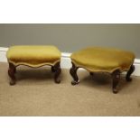 Pair Victorian walnut framed upholstered footstools,