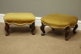 Pair Victorian walnut framed upholstered footstools,