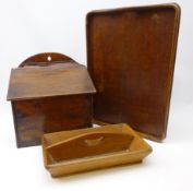 19th century elm candle box with sloped hinged lid, H32cm,