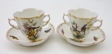 Pair late 19th century German Helena Wolfsohn quatrefoil chocolate cups and saucers,