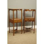 Georgian mahogany two-tier square washstand with cut out top and drawer & another similar washstand,