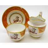 Flight & Barr Worcester crested cup & saucer and milk jug c1792-1804,