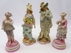 Pair early 20th century French bisque figures depicting a courting couple decorated in pastel tones,