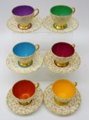 Set of six Art Deco Foley China Harlequin coffee cups and saucers (12) Condition Report