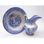 Early 19th century blue and white jug and bowl wash set,