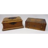 Edwardian style oak box with applied bronze scrolled mounts and a Victorian mahogany jewellery box