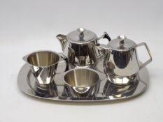 Vintage Swan Brand, four piece stainless steel tea set with matched tray,