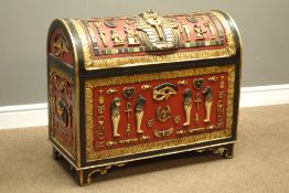 Egyptian dome top chest decorated with hieroglyphics and ancient Egyptian motifs, H80cm, H57cm,