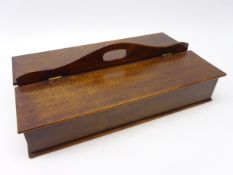 19th century mahogany cutlery two compartments with hinged lids and pierced handle,
