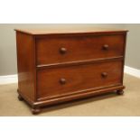 Victorian low two drawer chest, turned handles and feet, W122cm, H81cm,