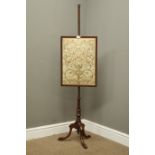 George III style mahogany tripod pole screen, banner silk worked with exotic birds amidst foliage,