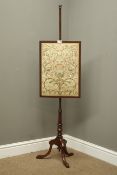 George III style mahogany tripod pole screen, banner silk worked with exotic birds amidst foliage,