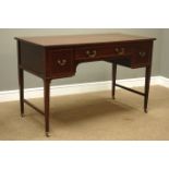 Edwardian mahogany kneehole desk, chequered and inlaid banding, W122cm, D61cm,