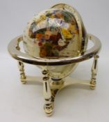 Lapis gemstone inlaid globe, on polished frame, as new with original box,