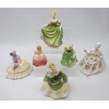 Six Royal Doulton figures, 'Rose' HN 1368, 'Fair Maiden' HN 2211, 'Day Dreams' HN 1731,