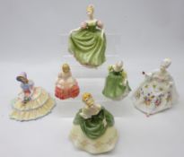 Six Royal Doulton figures, 'Rose' HN 1368, 'Fair Maiden' HN 2211, 'Day Dreams' HN 1731,