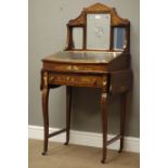 Edwardian bone & satinwood inlaid rosewood desk, raised mirror back above leather slope and drawer,