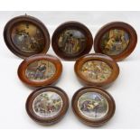 Seven Prattware pot lids; 'Act II', 'Embarking for the East', 'Country Quarters', 'A Pair',