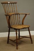 Elm and beech comb back Windsor arm chair,