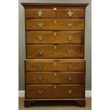 George III mahogany chest on chest, moulded cornice above eight drawers with brass handles,