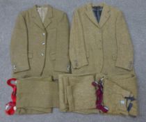 Two men's brown woolen two piece suits and a pair of matched breeks Condition Report