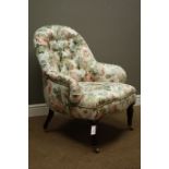 Iron-back Victorian armchair upholstered in Sanderson Chelsea fabric,