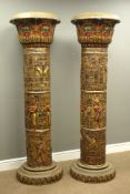 Two large Egyptian style pillars decorated with hieroglyphics and ancient Egyptian motifs, H175cm,