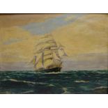 Sailing Vessel at Sea, early 20th century oil on canvas board signed J. H.
