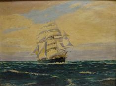 Sailing Vessel at Sea, early 20th century oil on canvas board signed J. H.