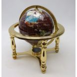 Gemstone inlaid globe, on polished frame, as new with original box,