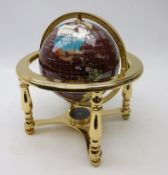 Gemstone inlaid globe, on polished frame, as new with original box,
