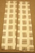 Two pairs lined curtains in geometric striped cube pattern fabric fitted with eyelets, W180cm,
