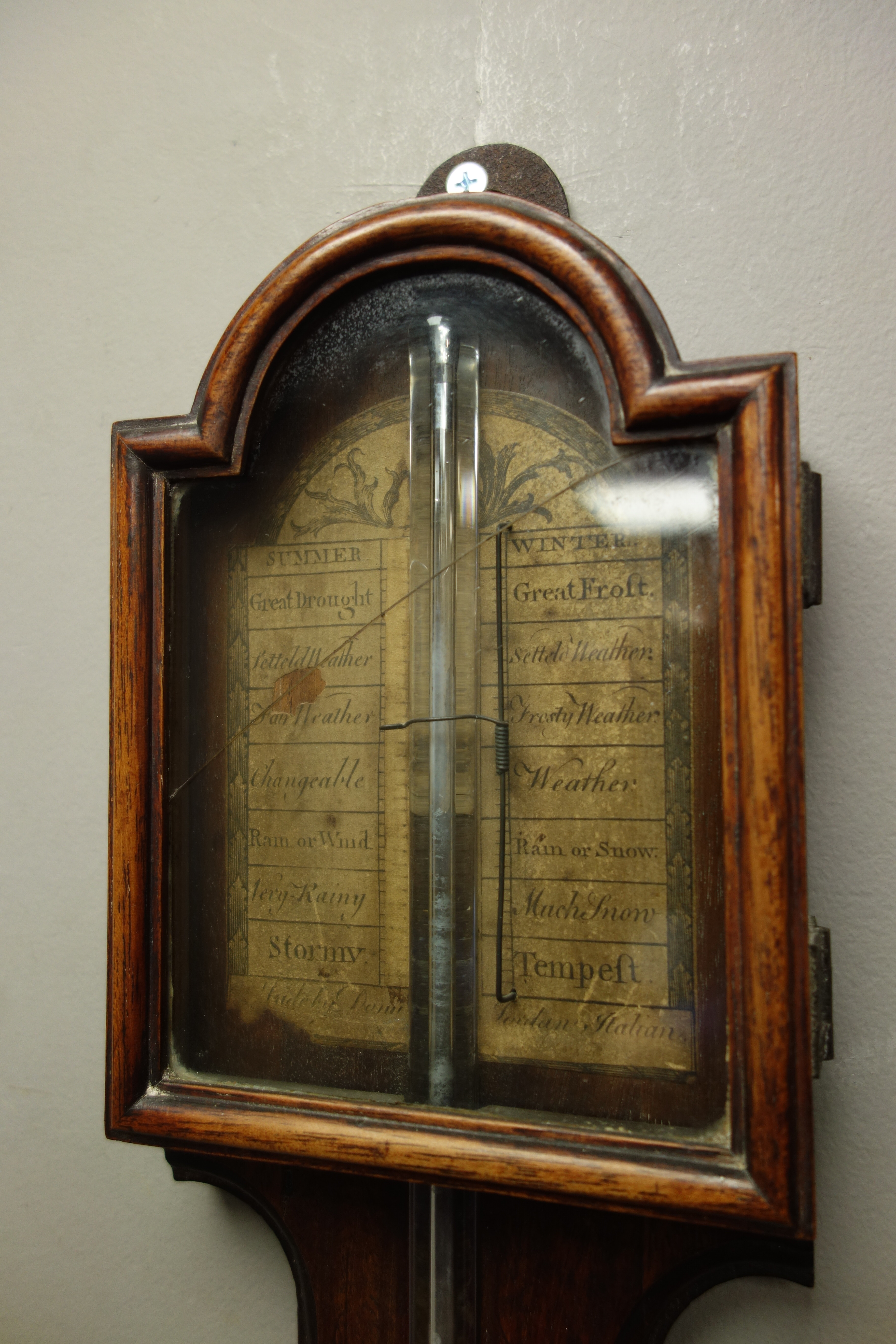 18th century mahogany stick barometer, paper register indistinctly inscribed '....... - Image 3 of 3