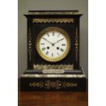 Victorian black slate and grey marble mantel clock,