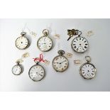 Seven silver pocket watches,