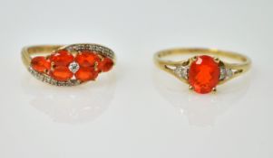 Two Mexican fire opal and diamond gold rings hallmarked 9ct Condition Report 4.
