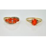 Two Mexican fire opal and diamond gold rings hallmarked 9ct Condition Report 4.